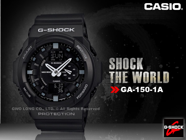 CASIO 卡西歐手錶專賣店G-SHOCK GA-150-1A 男雙顯橡膠錶帶大錶徑黑自動