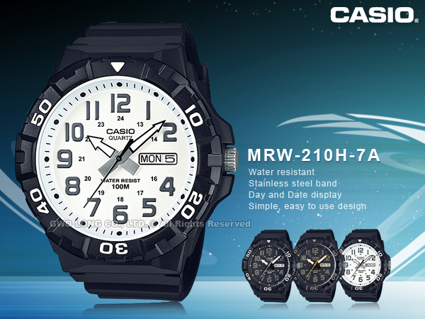 CASIO 卡西歐手錶專賣店MRW-210H-7A 男錶樹脂錶帶100米防水日和日期